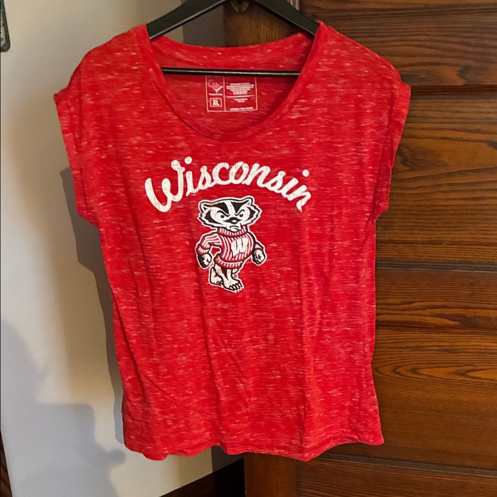 Campus Heritage Red 'Wisconsin' Graphic Tee with Bucky Badge